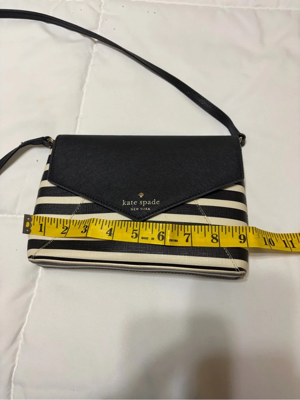 kate spade Black & Cream Striped Envelope Crossbody